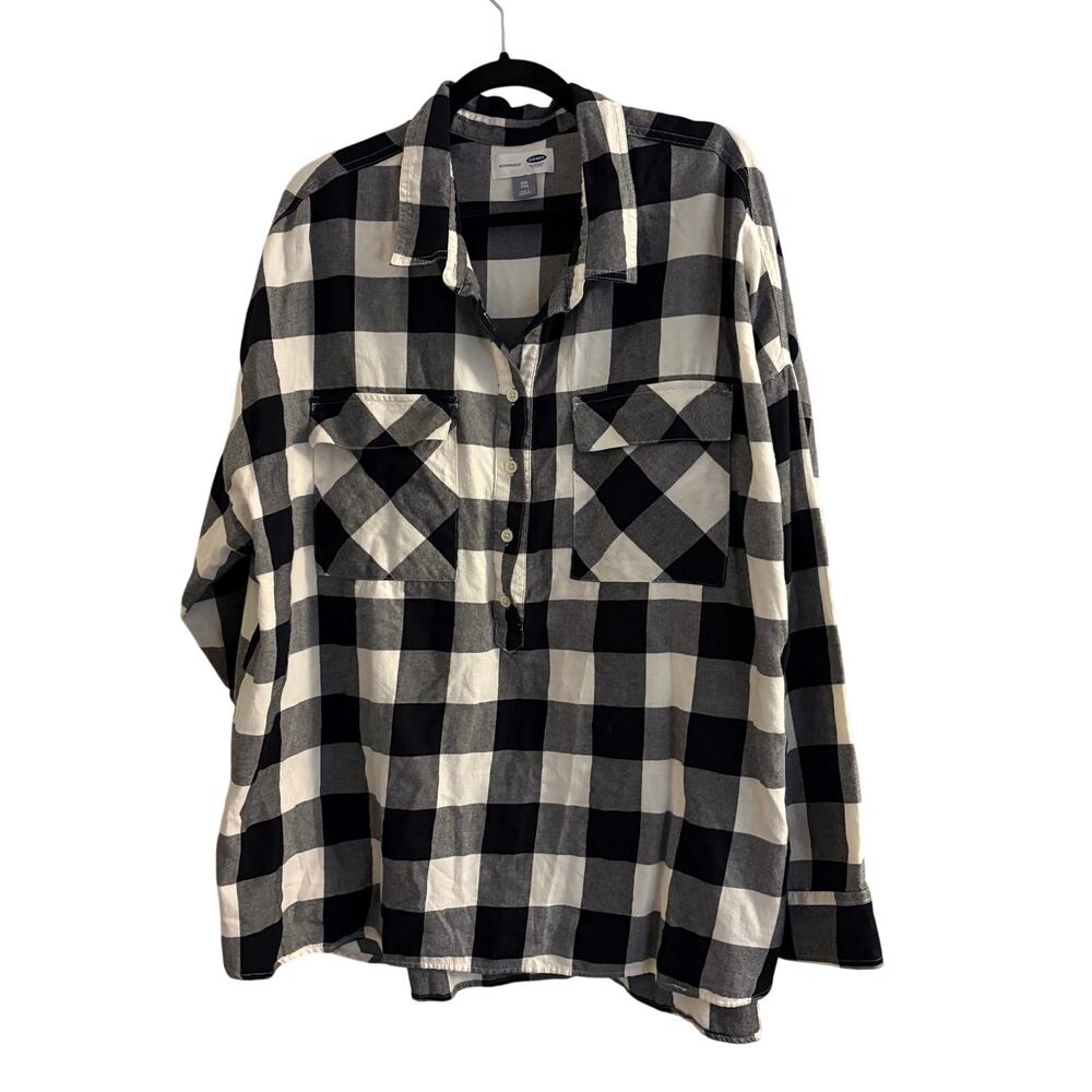 Old Navy Flannel Top Shirt Black & White Checkered Country Woman’s  XXL Cotton - Picture 8 of 8